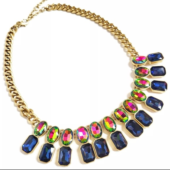 J. Crew Jewelry - J.Crew Ombre Crystal Drop Statement Necklace MultiColor Light Gold Ox Plated